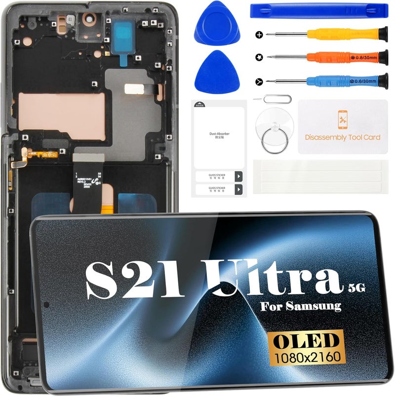 SRJTEK OLED for Samsung Galaxy S21 Ultra 5G Screen Replacement for Galaxy S21 Ultra 5G LCD Display for SM-G998U SM-G998b/DS Ddigitizer Touch Screen Repair Part + Tools(Black With Frame,With Fingerprint) - Image 1